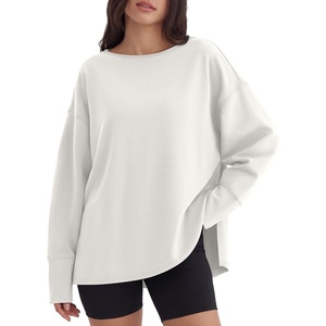 image:imageANRABESS Womens Oversized Sweatshirt Side Slit Pullover  Boat Neck Long Sleeve Soft Cozy lightweight Fabric Lounge Travel Daily Wear Trendy Y2K Style Fall Winter Spring OutfitsWhite