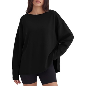 image:imageANRABESS Womens Oversized Sweatshirt Side Slit Pullover  Boat Neck Long Sleeve Soft Cozy lightweight Fabric Lounge Travel Daily Wear Trendy Y2K Style Fall Winter Spring OutfitsBlack