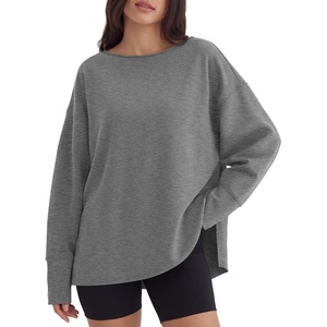 image:imageANRABESS Womens Oversized Sweatshirt Side Slit Pullover  Boat Neck Long Sleeve Soft Cozy lightweight Fabric Lounge Travel Daily Wear Trendy Y2K Style Fall Winter Spring OutfitsGrey