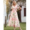 image:imageANRABESS Women Summer Floral Maxi Dress Short Sleeve Boho Flowy Tulle Beach Vacation Wedding Guest 2026 Party Long DressesPink Green Floral