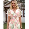 image:imageANRABESS Women Summer Floral Maxi Dress Short Sleeve Boho Flowy Tulle Beach Vacation Wedding Guest 2026 Party Long DressesPink Green Floral