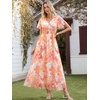 image:imageANRABESS Women Summer Floral Maxi Dress Short Sleeve Boho Flowy Tulle Beach Vacation Wedding Guest 2026 Party Long DressesPink Yellow Floral