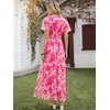 image:imageANRABESS Women Summer Floral Maxi Dress Short Sleeve Boho Flowy Tulle Beach Vacation Wedding Guest 2026 Party Long DressesWhite Hot Pink Floral