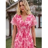 image:imageANRABESS Women Summer Floral Maxi Dress Short Sleeve Boho Flowy Tulle Beach Vacation Wedding Guest 2026 Party Long DressesWhite Hot Pink Floral