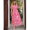 image:imageANRABESS Women Summer Floral Maxi Dress Short Sleeve Boho Flowy Tulle Beach Vacation Wedding Guest 2026 Party Long DressesWhite Hot Pink Floral