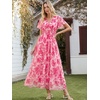 image:imageANRABESS Women Summer Floral Maxi Dress Short Sleeve Boho Flowy Tulle Beach Vacation Wedding Guest 2026 Party Long DressesWhite Hot Pink Floral