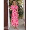 image:imageANRABESS Women Summer Floral Maxi Dress Short Sleeve Boho Flowy Tulle Beach Vacation Wedding Guest 2026 Party Long DressesWhite Hot Pink Floral