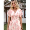 image:imageANRABESS Women Summer Floral Maxi Dress Short Sleeve Boho Flowy Tulle Beach Vacation Wedding Guest 2026 Party Long DressesWhite Pink Floral