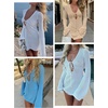 image:imageANRABESS Womens Crochet Swimsuit Cover Up V Neck Mesh Knit Beach Dress Long Sleeve Summer Vacation BeachwearBeige