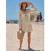 image:imageANRABESS Womens Crochet Swimsuit Cover Up V Neck Mesh Knit Beach Dress Long Sleeve Summer Vacation BeachwearBeige