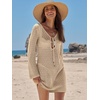image:imageANRABESS Womens Crochet Swimsuit Cover Up V Neck Mesh Knit Beach Dress Long Sleeve Summer Vacation BeachwearBeige