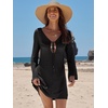 image:imageANRABESS Womens Crochet Swimsuit Cover Up V Neck Mesh Knit Beach Dress Long Sleeve Summer Vacation BeachwearBlack
