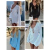 image:imageANRABESS Womens Crochet Swimsuit Cover Up V Neck Mesh Knit Beach Dress Long Sleeve Summer Vacation BeachwearBlack