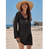 image:imageANRABESS Womens Crochet Swimsuit Cover Up V Neck Mesh Knit Beach Dress Long Sleeve Summer Vacation BeachwearBlack