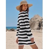 image:imageANRABESS Womens Crochet Swimsuit Cover Up V Neck Mesh Knit Beach Dress Long Sleeve Summer Vacation BeachwearBlack White Stripe