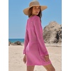 image:imageANRABESS Womens Crochet Swimsuit Cover Up V Neck Mesh Knit Beach Dress Long Sleeve Summer Vacation BeachwearHot Pink