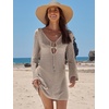 image:imageANRABESS Womens Crochet Swimsuit Cover Up V Neck Mesh Knit Beach Dress Long Sleeve Summer Vacation BeachwearKhaki