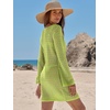image:imageANRABESS Womens Crochet Swimsuit Cover Up V Neck Mesh Knit Beach Dress Long Sleeve Summer Vacation BeachwearNeon Green