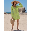 image:imageANRABESS Womens Crochet Swimsuit Cover Up V Neck Mesh Knit Beach Dress Long Sleeve Summer Vacation BeachwearNeon Green