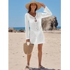 image:imageANRABESS Womens Crochet Swimsuit Cover Up V Neck Mesh Knit Beach Dress Long Sleeve Summer Vacation BeachwearOffwhite
