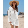 image:imageANRABESS Womens Crochet Swimsuit Cover Up V Neck Mesh Knit Beach Dress Long Sleeve Summer Vacation BeachwearOffwhite