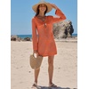image:imageANRABESS Womens Crochet Swimsuit Cover Up V Neck Mesh Knit Beach Dress Long Sleeve Summer Vacation BeachwearOrange