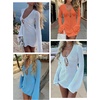 image:imageANRABESS Womens Crochet Swimsuit Cover Up V Neck Mesh Knit Beach Dress Long Sleeve Summer Vacation BeachwearOrange