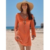 image:imageANRABESS Womens Crochet Swimsuit Cover Up V Neck Mesh Knit Beach Dress Long Sleeve Summer Vacation BeachwearOrange