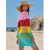 image:imageANRABESS Womens Crochet Swimsuit Cover Up V Neck Mesh Knit Beach Dress Long Sleeve Summer Vacation BeachwearRainbow Stripe