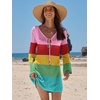 image:imageANRABESS Womens Crochet Swimsuit Cover Up V Neck Mesh Knit Beach Dress Long Sleeve Summer Vacation BeachwearRainbow Stripe