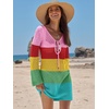 image:imageANRABESS Womens Crochet Swimsuit Cover Up V Neck Mesh Knit Beach Dress Long Sleeve Summer Vacation BeachwearRainbow Stripe
