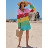 image:imageANRABESS Womens Crochet Swimsuit Cover Up V Neck Mesh Knit Beach Dress Long Sleeve Summer Vacation BeachwearRainbow Stripe