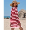 image:imageANRABESS Womens Crochet Swimsuit Cover Up V Neck Mesh Knit Beach Dress Long Sleeve Summer Vacation BeachwearRed White Stripe