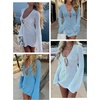 image:imageANRABESS Womens Crochet Swimsuit Cover Up V Neck Mesh Knit Beach Dress Long Sleeve Summer Vacation BeachwearSky