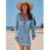 image:imageANRABESS Womens Crochet Swimsuit Cover Up V Neck Mesh Knit Beach Dress Long Sleeve Summer Vacation BeachwearSky