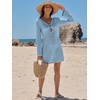 image:imageANRABESS Womens Crochet Swimsuit Cover Up V Neck Mesh Knit Beach Dress Long Sleeve Summer Vacation BeachwearSky
