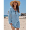 image:imageANRABESS Womens Crochet Swimsuit Cover Up V Neck Mesh Knit Beach Dress Long Sleeve Summer Vacation BeachwearSky