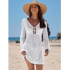 image:imageANRABESS Womens Crochet Swimsuit Cover Up V Neck Mesh Knit Beach Dress Long Sleeve Summer Vacation BeachwearWhite