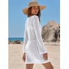 image:imageANRABESS Womens Crochet Swimsuit Cover Up V Neck Mesh Knit Beach Dress Long Sleeve Summer Vacation BeachwearWhite