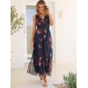 image:imageANRABESS Womens Floral Tulle Wedding Guest Maxi Dress  V Neck SleevelessALine Elastic WaistCasual Flowy Formal BohoBridal Shower Garden Party Beach VacationSummer FallBrown Beige Floral Dark Blue