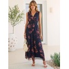 image:imageANRABESS Womens Floral Tulle Wedding Guest Maxi Dress  V Neck SleevelessALine Elastic WaistCasual Flowy Formal BohoBridal Shower Garden Party Beach VacationSummer FallBrown Beige Floral Dark Blue