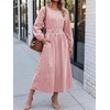 image:imageANRABESS Womens Long Sleeve Midi Dress Striped Fall Casual Dress  Elastic Waist Flowy A Line Dresses With Pockets Work Travel Beach Vacation Clothes Lightweight Breathable Summer OutfitsLightcoral White Stripe