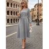 image:imageANRABESS Womens Long Sleeve Midi Dress Striped Fall Casual Dress  Elastic Waist Flowy A Line Dresses With Pockets Work Travel Beach Vacation Clothes Lightweight Breathable Summer OutfitsBlack White Stripe