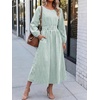 image:imageANRABESS Womens Long Sleeve Midi Dress Striped Fall Casual Dress  Elastic Waist Flowy A Line Dresses With Pockets Work Travel Beach Vacation Clothes Lightweight Breathable Summer OutfitsGreen White Stripe