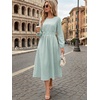 image:imageANRABESS Womens Long Sleeve Midi Dress Striped Fall Casual Dress  Elastic Waist Flowy A Line Dresses With Pockets Work Travel Beach Vacation Clothes Lightweight Breathable Summer OutfitsGreen White Stripe