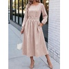 image:imageANRABESS Womens Long Sleeve Midi Dress Striped Fall Casual Dress  Elastic Waist Flowy A Line Dresses With Pockets Work Travel Beach Vacation Clothes Lightweight Breathable Summer OutfitsLight Brown White Stripe