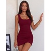 image:imageANRABESS Womens Summer Bodycon Mini Dress  Sleeveless Scoop Neck TankSoft Stretchy Rib KnitSide RuchedSlim FitCocktail Party NightVacation TravelCasual OutingsDeep Red