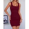 image:imageANRABESS Womens Summer Bodycon Mini Dress  Sleeveless Scoop Neck TankSoft Stretchy Rib KnitSide RuchedSlim FitCocktail Party NightVacation TravelCasual OutingsDeep Red