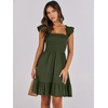 image:imageANRABESS Womens Summer Casual Sleeveless Square Neck Dress 2026 Smocked Ruffle Backless Boho Beach Cute Teen Short SundressArmy Green
