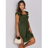 image:imageANRABESS Womens Summer Casual Sleeveless Square Neck Dress 2026 Smocked Ruffle Backless Boho Beach Cute Teen Short SundressArmy Green